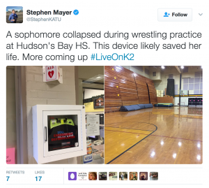 KATU's Stephen Mayer reports: Zoll AED Saves the life of a Sophomore athlete, Feb 2, 2017